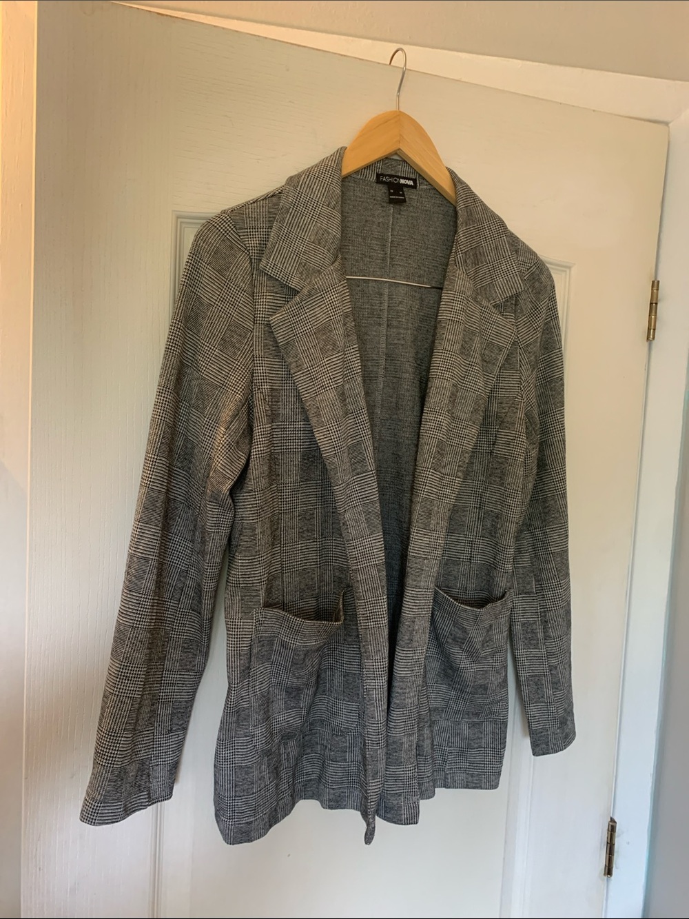 Fashion Nova Gray Plaid Open Front Blazer Jacket